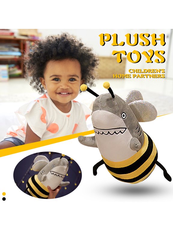 Bee Shark Plush Toy Creative Spoof Funny Character, Whimsical Hybrid Mascot for Office Desk Living Room Couch, Cute Soft Stuffed Prank Gift
