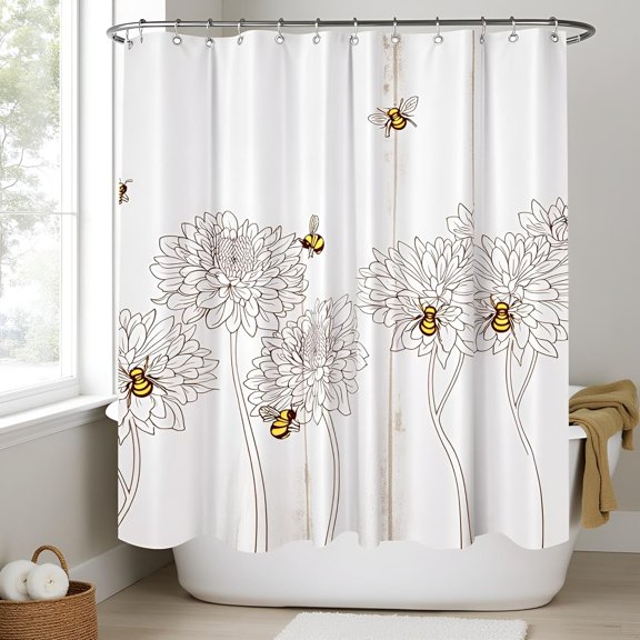 Bee Shower Curtain Bumble Bee Floral Bathroom Decor for Farmhouse Honey Bee Bath Curtain Set Waterproof Fabric Hooks Included 72" x 72"$$Home Decor, Kitchen, & Other