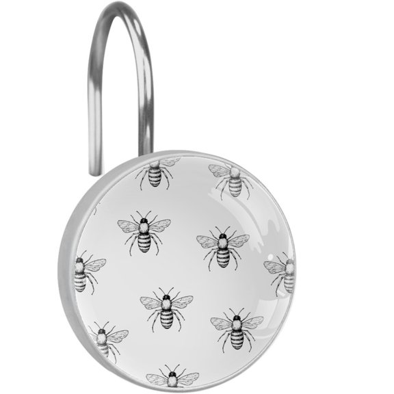 Bee Shower Curtain Hooks Set of 12 for Home Hotel Shower Rods Bathroom Crystal Glass Print Stainless Steel Round Curtain Hooks