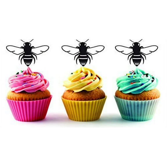 Bee Silhouette Acrylic Cupcake Toppers 12 PCS