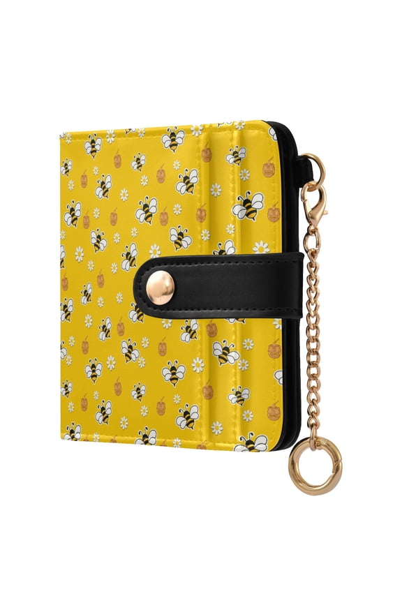 Bee Small Wallet for Women RFID Blocking Bifold PU Leather Credit Card Holder with Zipper Coin Pocket Compact Cute Travel Purse Magnetic Snap 7 Card Slots
