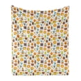 thumbnail image 1 of Bee Soft Flannel Fleece Blanket, Cartoon Bee Apiary and Honey Elements Background Pattern on a White Flat Style Design, Cozy Plush for Indoor and Outdoor Use, 50" x 70", Multicolor, by Ambesonne, 1 of 5