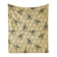thumbnail image 1 of Bee Soft Flannel Fleece Throw Blanket, Eco-Friendly Beekeeping Theme Honeycomb Cells and Bee Silhouettes Illustration, Cozy Plush for Indoor and Outdoor Use, 60" x 80", Sage Green Beige, by Ambesonne, 1 of 5