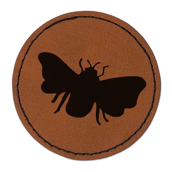 Bee Solid 2.5" Faux Leather Round Engraved Iron-On Patch - Brown