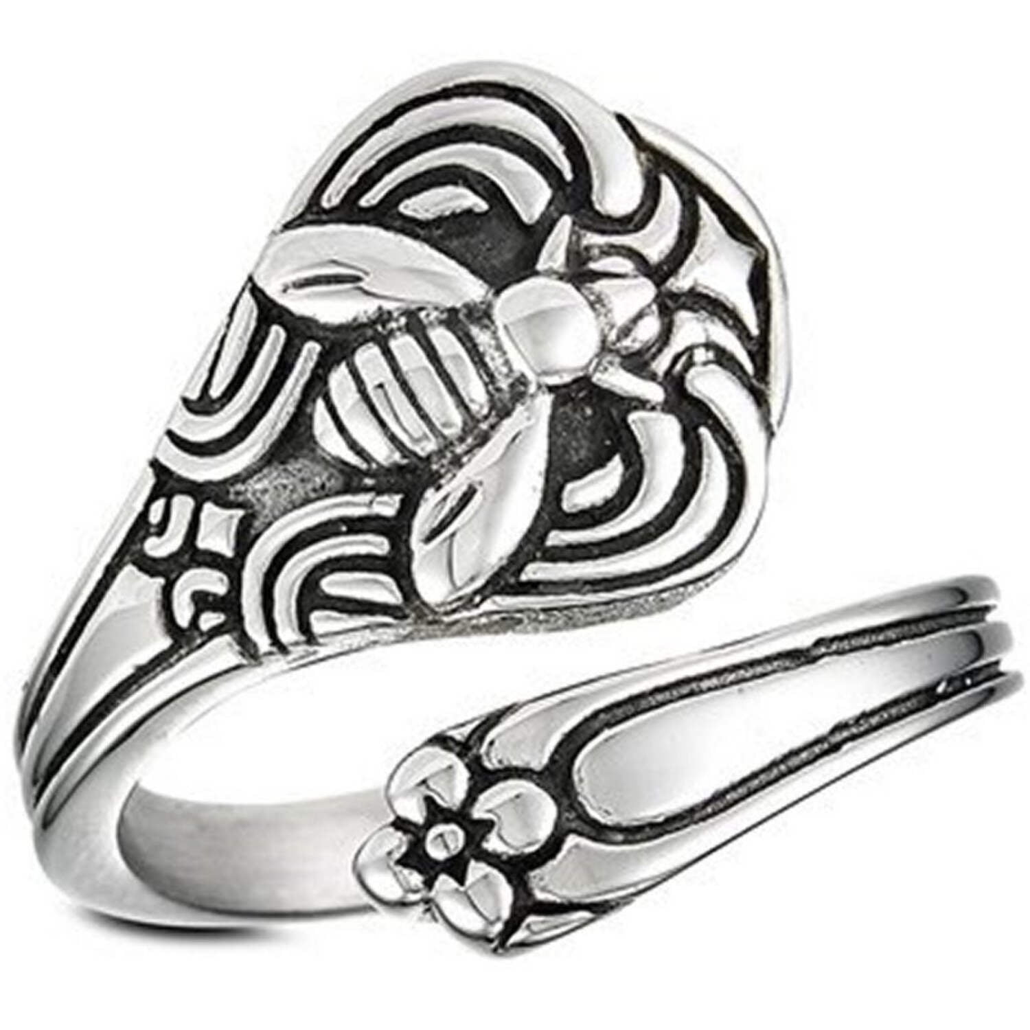 Bee Spoon Ring Silver Stainless Steel Garden Insect Boho Band - Walmart.com