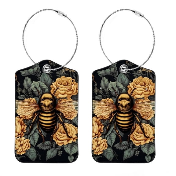 Bee Square PU Leather Luggage Tags - 2 Pack with Privacy Cover and Stainless Steel Ring - Suitable for Travel, Backpack, Handbag - Suitcase Tags, Travel Tag