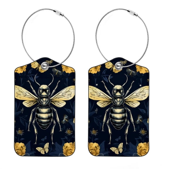 Bee Square PU Leather Luggage Tags - 2 Pack with Privacy Cover and Stainless Steel Ring - Suitable for Travel, Backpack, Handbag - Suitcase Tags, Travel Tag