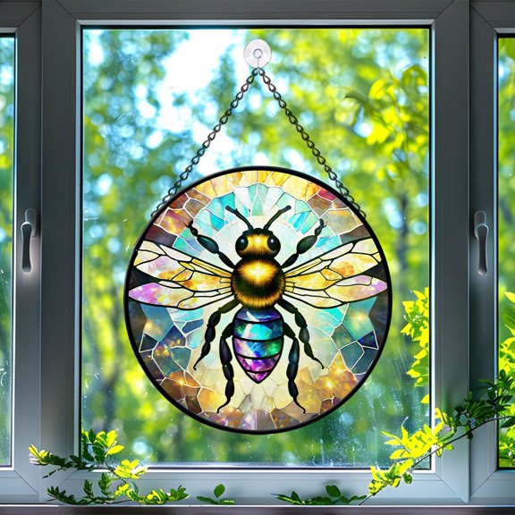 Bee Stained Glass Suncatcher, Bee Glass Suncatchers for Windows For Merry Christmas