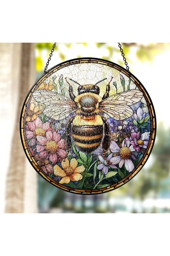 Bee Stained Glass Suncatcher Grandma Window Hanging Honeybee Gift for Garden Lovers Bee Wi