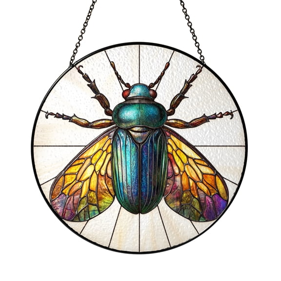 Bee Stained Glass Suncatcher – Round Insect Window Panel with Golden Wings