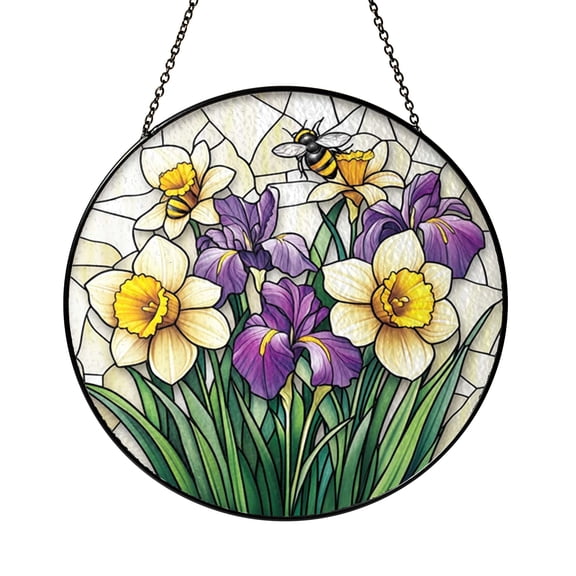 Bee Stained Glass Window Panel Decorative Window Accent