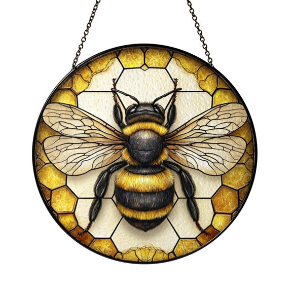 Bee Stained Glass Window Panel – Decorative Window Accent