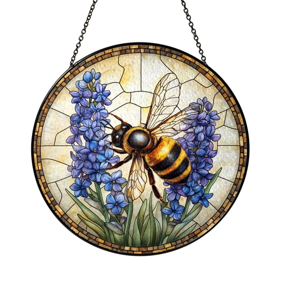 Bee Stained Glass Window Panel – Decorative Window Accent