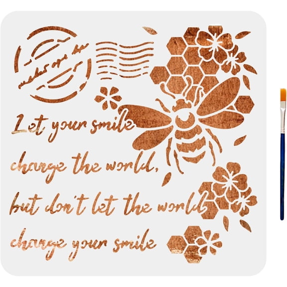 Bee Stamp Stencils Bee Honeycomb Stencil Vintage Writing Template 11.811.8inch Reusable Durable with Paint Brush for Wood Wall Canvas Furniture diy