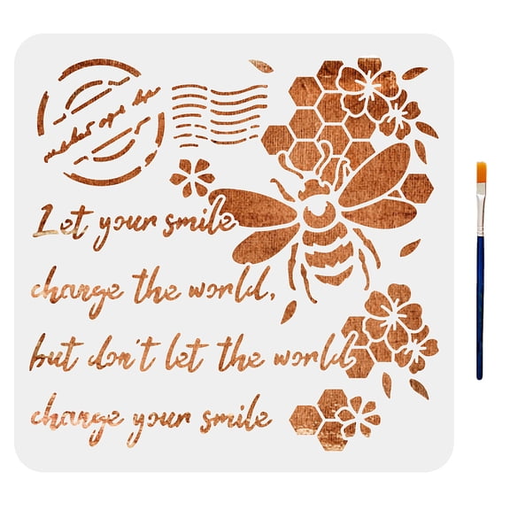 Bee Stamp Stencils Bee Honeycomb Stencil Vintage Writing Template 11.811.8inch Reusable Durable with Paint Brush for Wood Wall Canvas Furniture