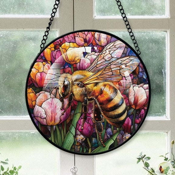 Bee Staned Glass Suncatcher Ornament, Bee Christmas Ornament, Bee Stained Glass Decor, Christmas 2025 Picture Ornament, for Him jLvCpT