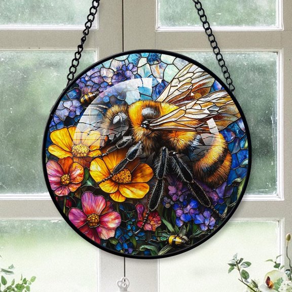 Bee Staned Glass Suncatcher Ornament, Bee Christmas Ornament, Bee Stained Glass Decor, Family Christmas Ornament, Christmas Birthday Gifts for Dad Gb6iFw