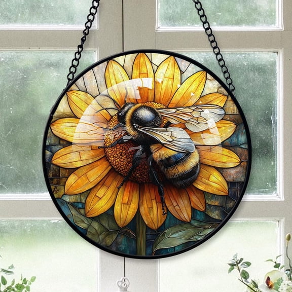 Bee Staned Glass Suncatcher Ornament, Bee Christmas Ornament, Bee Stained Glass Decor, Hanging Ornament, Christmas Funny Birthday Gifts for Men 6RbYyk