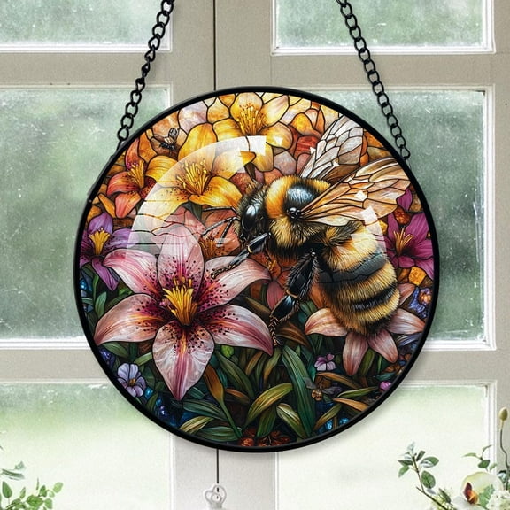 Bee Staned Glass Suncatcher Ornament, Bee Christmas Ornament, Bee Stained Glass Decor, Keepsake Christmas Ornaments, Christmas Birthday Gifts for Wife dRZOBr