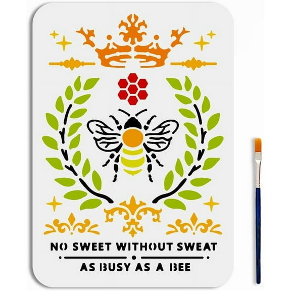 Bee Stencil 11.78.3inch Floral Wreath Bee Stencils with Paint Brush Reusable King Bee Template for Painting on Wood Wall Home Decoration diy