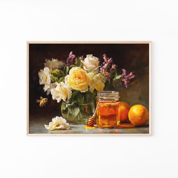 Bee Decorative Paper Bee Still Life Wall Art Print, Vintage Honeybee Botanical Decor ...