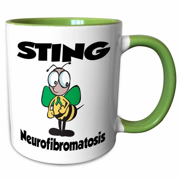 3drose, Bee Sting Neurofibromatosis Awareness Ribbon Cause Design, 15oz Two-tone Green Mug