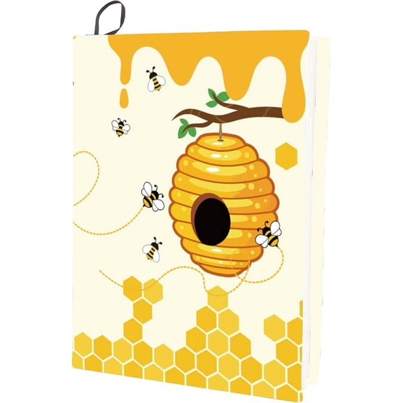Bee Stretchable Book Cover Honey Yellow Washable Reusable Large Nylon Cloth Elastic Polyester Book Cover Protector Notebook Wraps Suitable for Most Hardcover Books