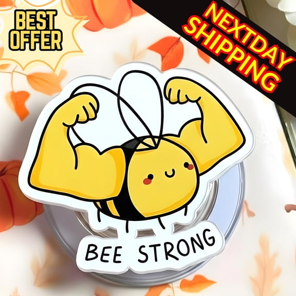 Bee Strong Phone Grip: Kawaii Muscle Bee Magnetic PopSocket, Flexing Bee Emote Holder, Cute Motivation Phone Accessory For Daily Use