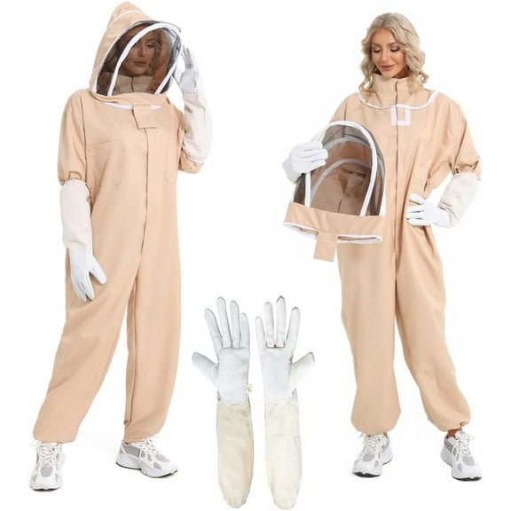 Bee Suit for Men Women Sting Proof, Polycotton Beekeeping Suit Beekeeper Costume&with Glove &Ventilated Hood, Bee Outfit for Backyard and Bee Keeper Suite