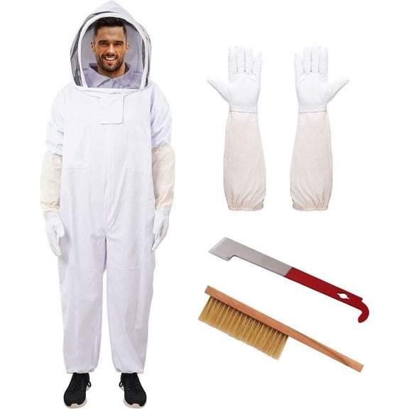 Bee Suit with Glove and Bee Hive Tool,Beekeeper Suit,Beekeeping Smock Protective Suit with Veil and Pants Total Protection for Beekeeper,2XL,white