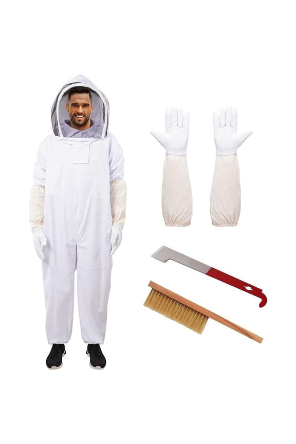 Bee Suit with Glove and Bee Hive Tool,Beekeeper Suit,Beekeeping Smock Protective Suit with Veil and Pants Total Protection for Beekeeper,2XL,white