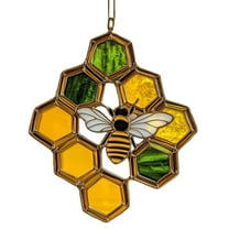Bee Sun Catcher Ornament - Acrylic Honeycomb Window Hanging Decor for Home, Garden Nursery - Cute Bee Bee Wall Art, Spring & Summer Decor Handmade Housewarming Gift for Women, Mom, Grandma
