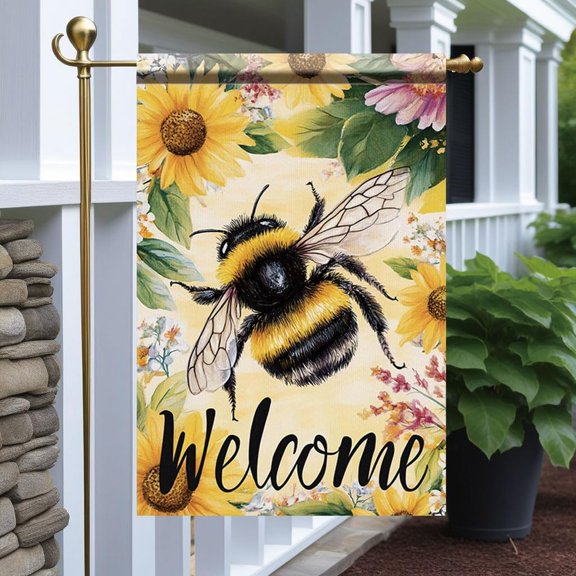 Bee Sunflower Garden Flag 12x18 Inch Double Sided Outdoor Yard Banner WelcomeBumblebee with Sunflowers and Wildflowers Spring Summer Floral Decor for Garden Patio LawnHome Decoration