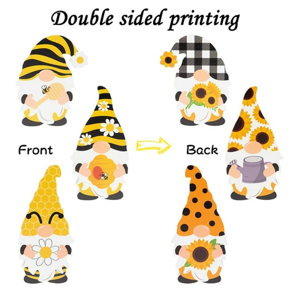 Laffact Bee Sunflower Gnome Wooden Ornaments for Home Decor Party Favors,3pack