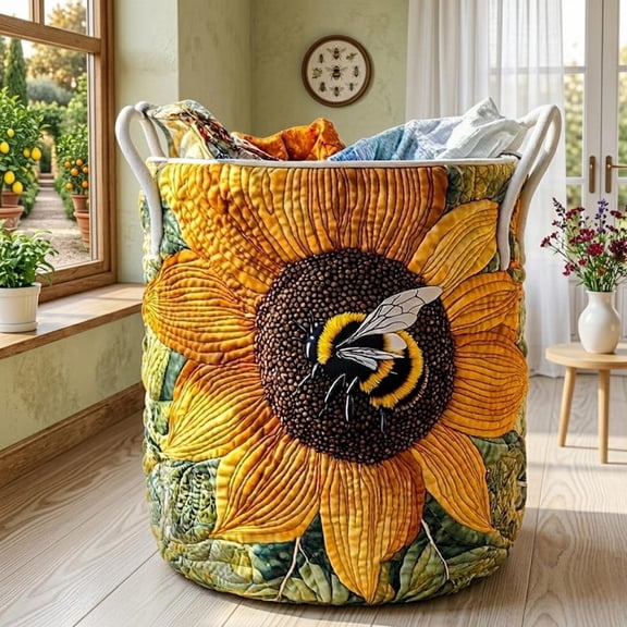 Bee Sunflower Laundry Basket, Housewarming Gift Ideas, Mother's Day Gift , Mommy Gift, Birthday Gift for Mom
