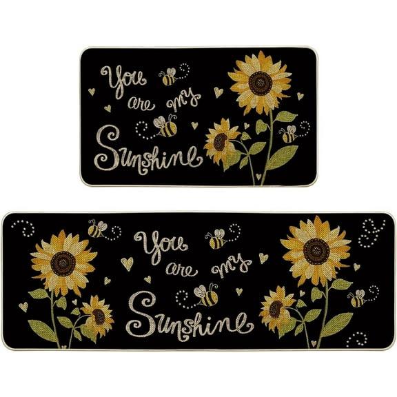 Bee Sunflower Spring Kitchen Mats Set of 2, Summer You are My Sunshine Home Decor Low-Profile Kitchen Rugs for Floor - 17x29 and 17x47 Inch