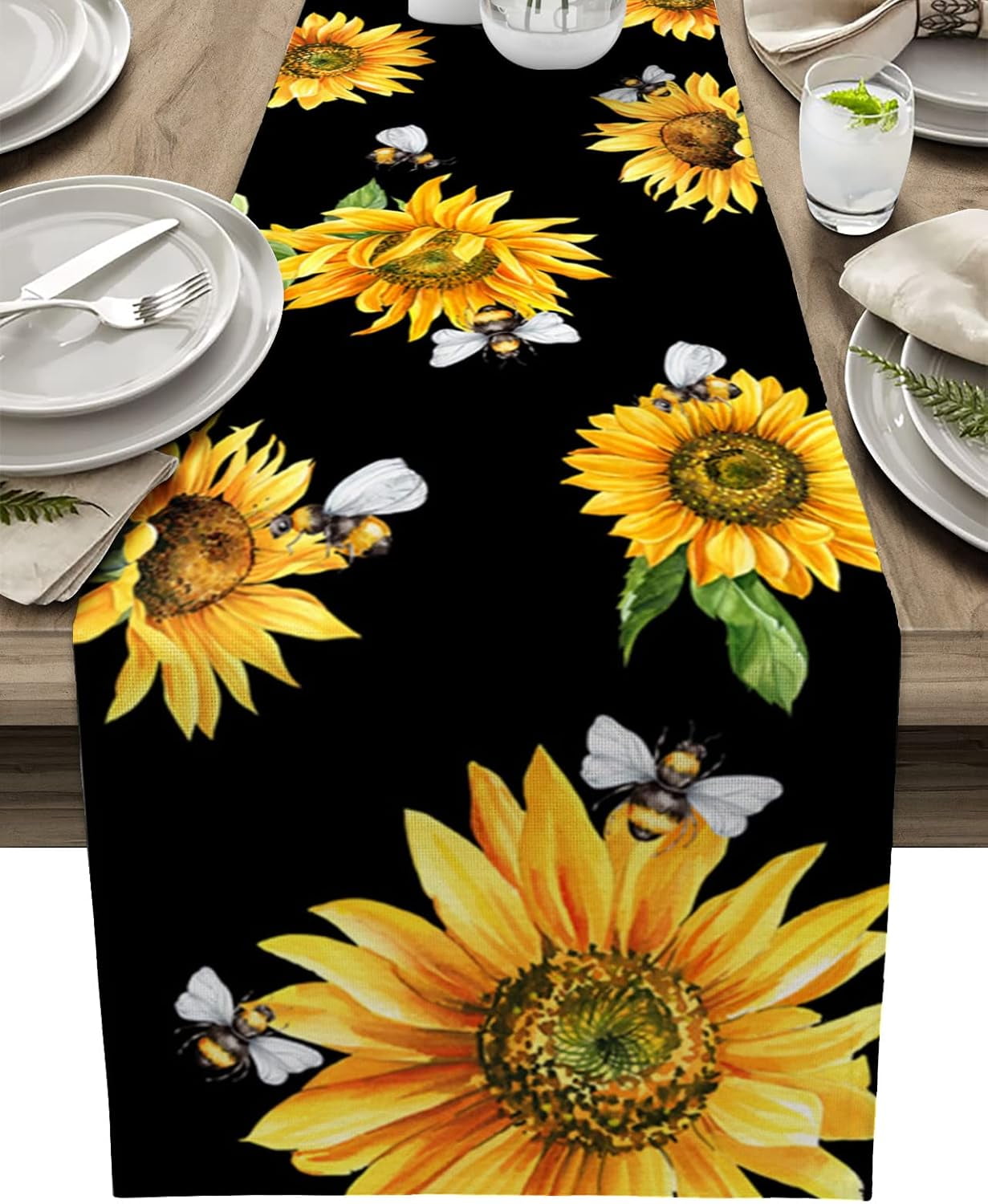 Bee Sunflower Table Runner Farmhouse Decor Burlap Table Runners 72