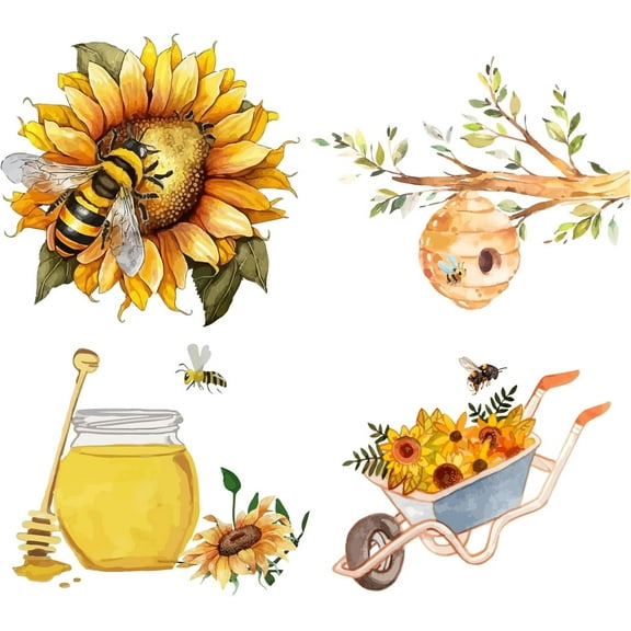 Bee Sunflower Window Clings Spring Summer Branch Honey Waterproof Window Decals PVC Alert Film Sliding Door Glass Anti-Collision Stickers for DIY Making