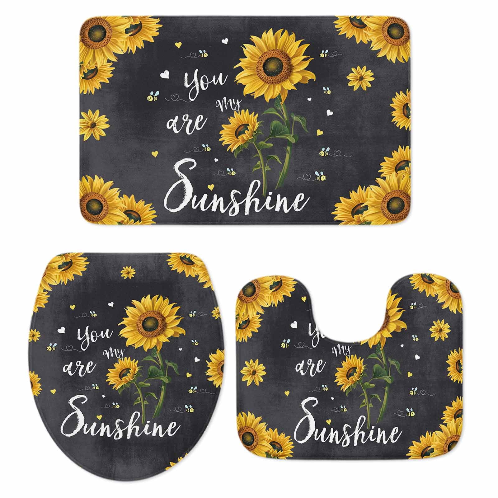 Bee Sunflowers Bathroom Rugs Set You Are My Sunshine Black Background ...