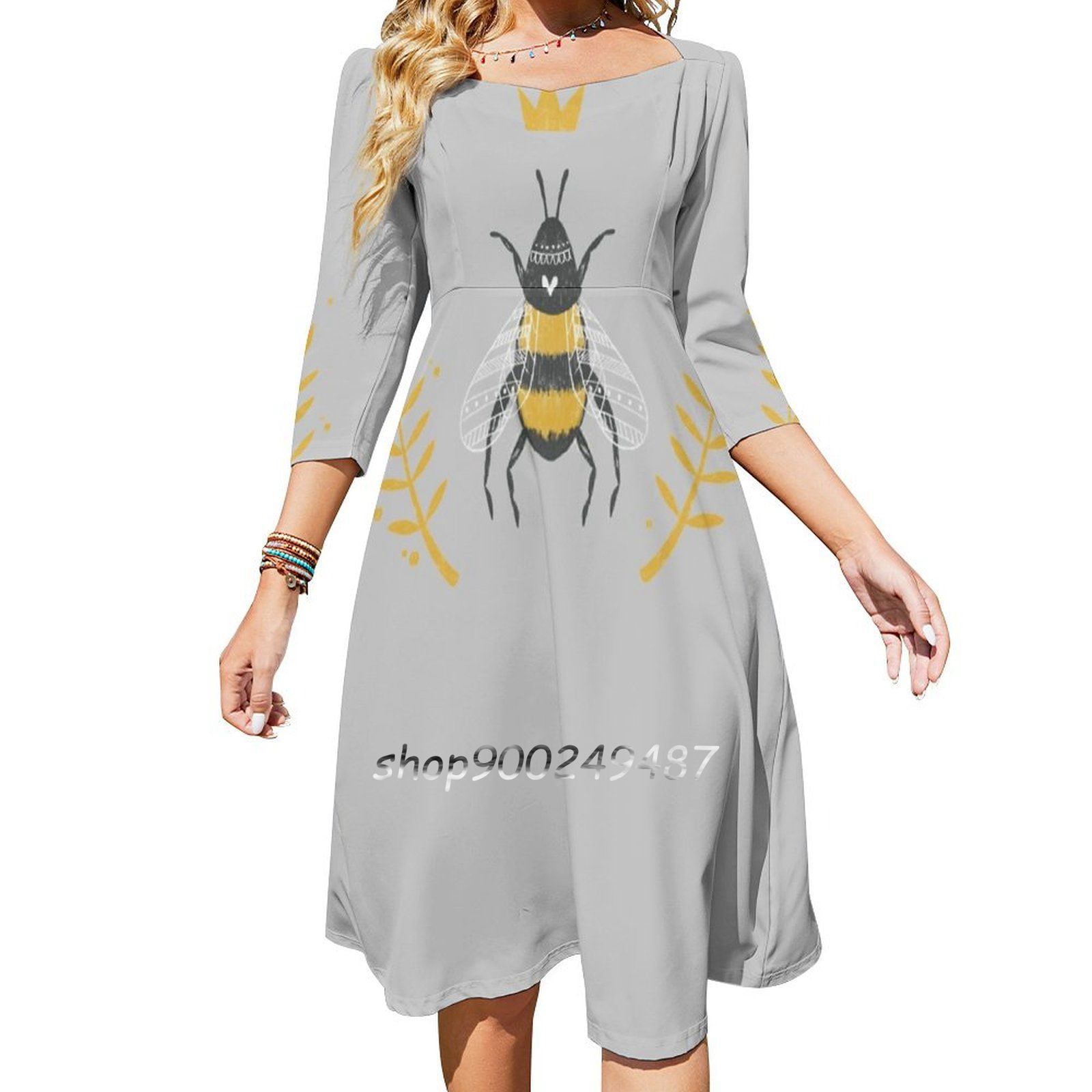 Bee Sweetheart Knot Flared Dress Fashion Design Large Size Loose Dress ...