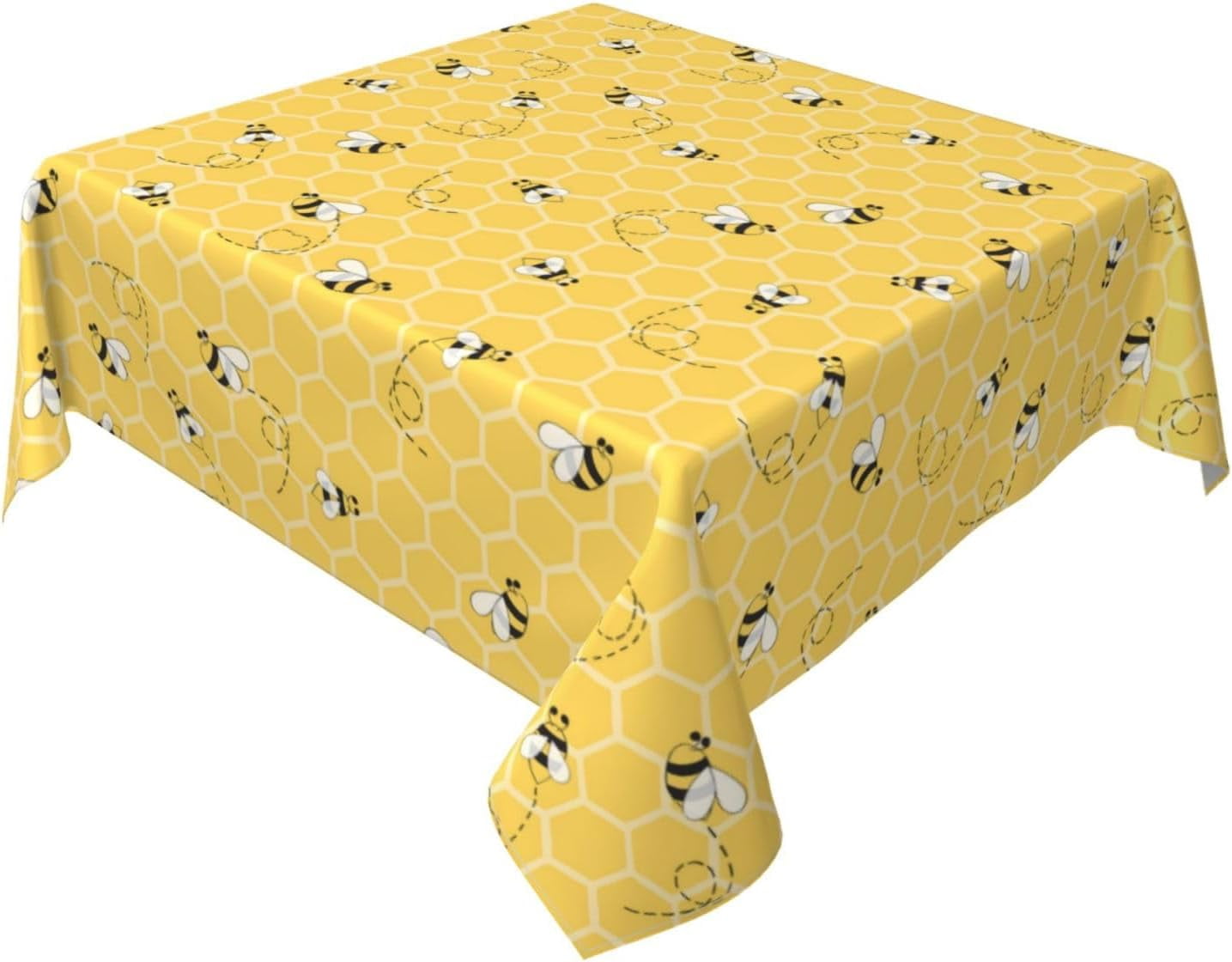 Bee Tablecloth 60x60 Inch Square, Bee Kind Yellow Table Cloth Honeycomb ...