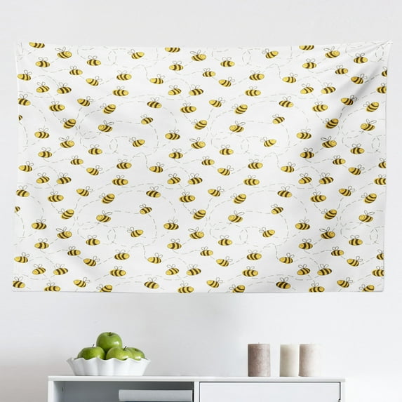 Bee Tapestry, Love of Nature Summer Flowers and Flying Bees and Insects Illustration Floral Theme, Fabric Wall Hanging Decor for Bedroom Living Room Dorm, 2 Sizes, Multicolor, by Ambesonne