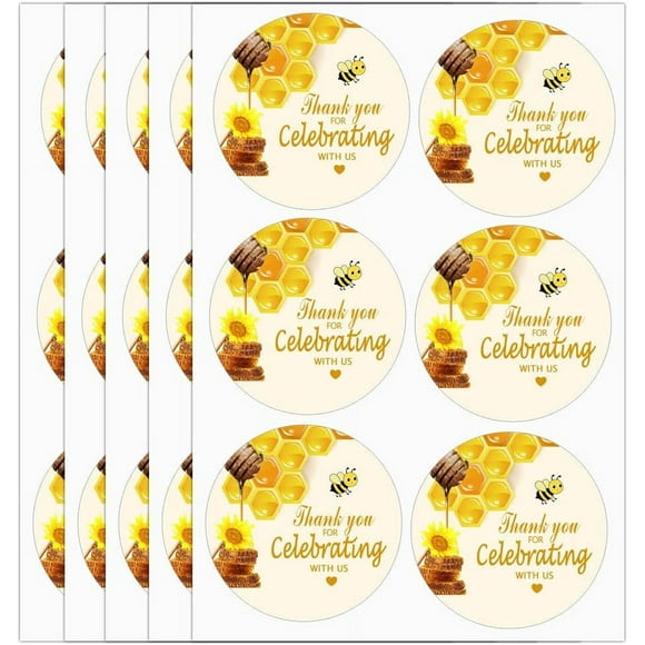 Bee Thank You for Celebrating with Us Sticker Honey Thank You Label Round Yellow 1.5inch 240Pcs