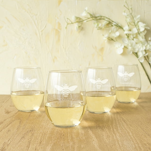 Bee Thankful 21 oz. Stemless Wine Glasses