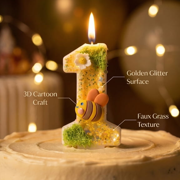 Bee Theme Creative Number Birthday Candle, Fun Magic Digital Cake Topper for Party, Decorative Numeral Candle for Birthday Cake Supplies and Events，A