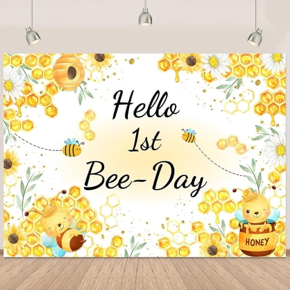 Bee Theme Cute Happy Birthday Backdrop Pink White Floral Lovely Bee Honeycomb Photography Backdrop Bee Theme Birthday Party Decoration Cake Table Banner Photo Studio Props
