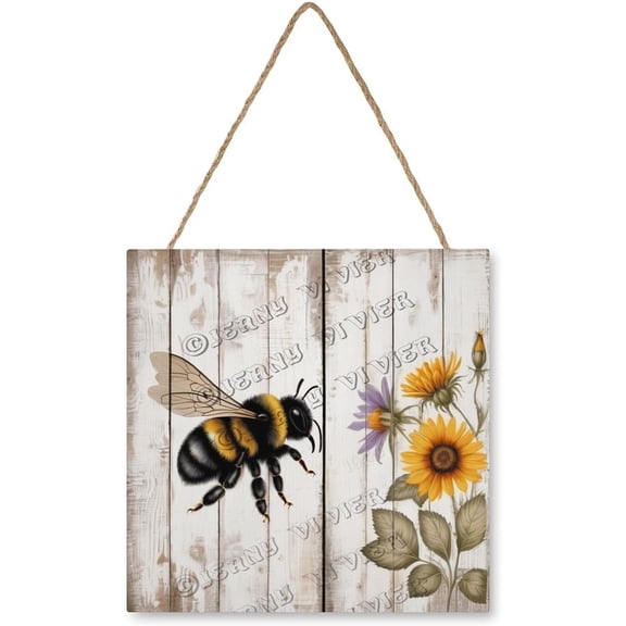 Bee Theme Wood Decor Sign Hanging Printed Wooden Plaque Decor, Rustic Home Dcor Sign, Hanging Plaques Foyer Farmhouse Hostel Sign Bumble Bee Gifts 12x12 Inches
