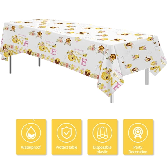 Bee Themed Birthday Tablecloths Pink 3 Pack 55x86 Inches