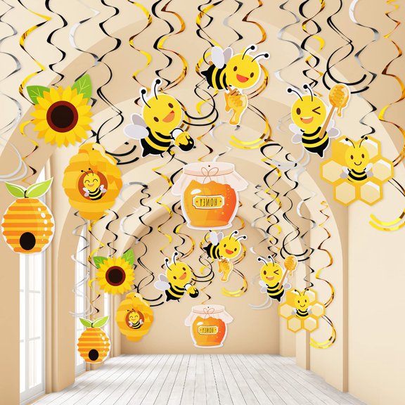Bee Themed Foil Swirl Party Decorations 30 Pcs Hanging Streamers for Birthday Wedding Baby Shower