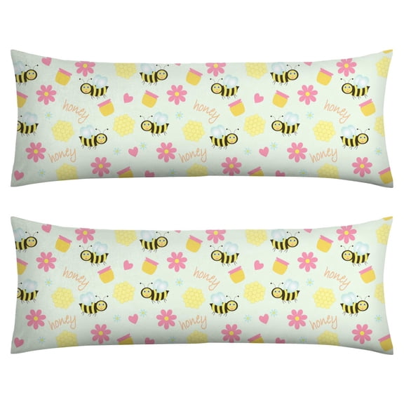 Bee Themed Full Body Pillow Cover 20"x54" - Queen Size Cozy Slipcover with Invisible Zipper, Breathable Fabric (Hive Print for Bee Enthusiasts)